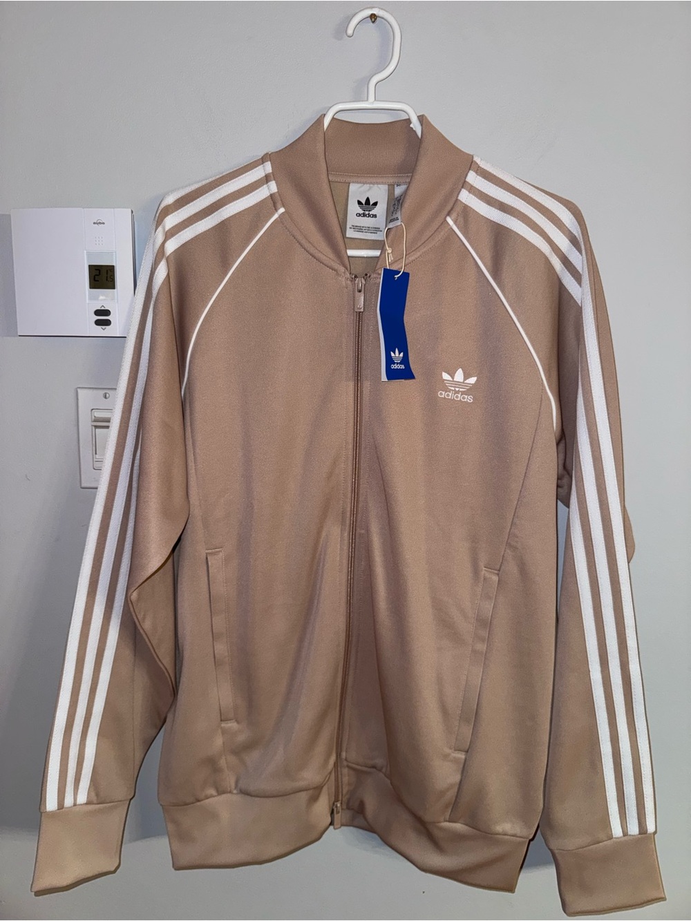 adidas Beige Track Jacket with White Stripes